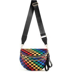 👑Women's Multicolor Nylon Checkered Classic Adjustable Straps Crossbody Bag
